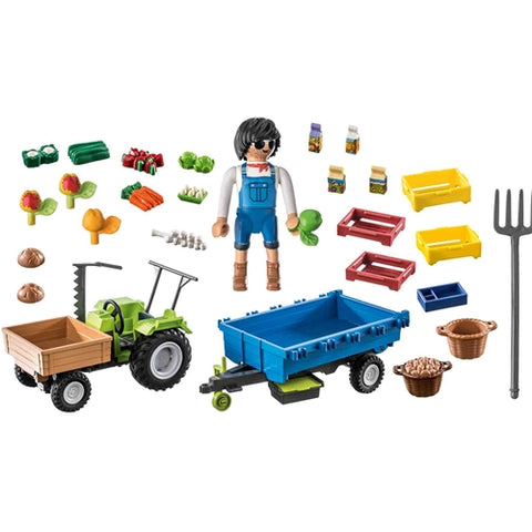 Playmobil  - Set de Constructie Playmobil Tractor Cu Remorca Si Muncitor