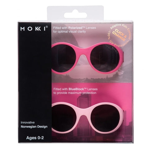 Ochelari de soare MOKKI Click & Change pentru copii, protectie UV, roz, 0-2 ani, set 2 perechi