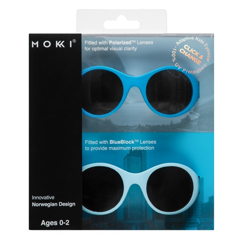 Ochelari de soare Mokki Click & Change pentru copii, protectie UV, bleu, 0-2 ani, set 2 perechi