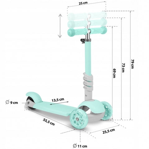 Ricokids - Trotineta 3 in 1 cu Scaunel si Roti cu LED Buggy, Mint