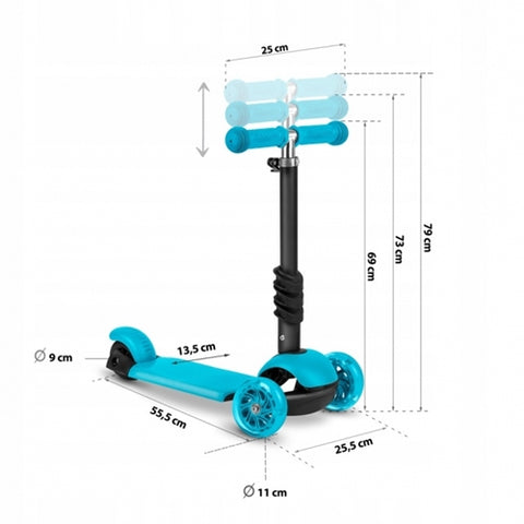 Ricokids - Trotineta 3 in 1 cu Scaunel si Roti cu LED Buggy, Albastru