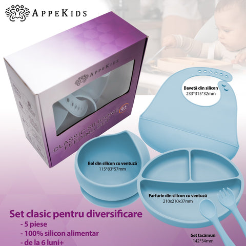 Set Diversificare, AppeKids, 100% Silicon, Classic - Aqua Blue