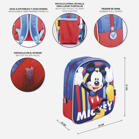 Cerda-Rucsac Mickey Mouse 3D cu luminite, 25x31x10 cm