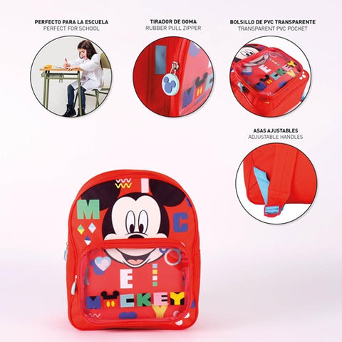 Cerda - Rucsac Mickey Mouse cu Buzunar Transparent, 25x30x12 cm