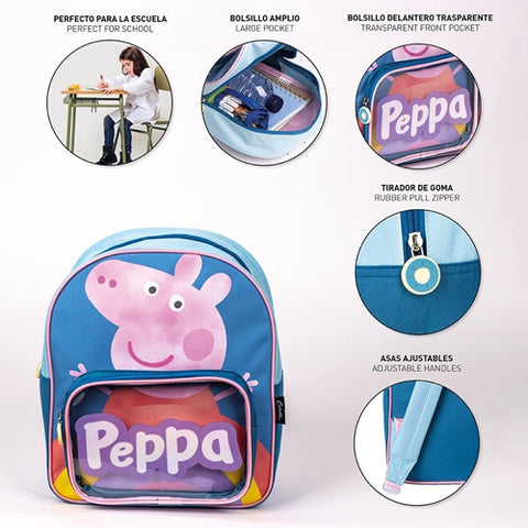 Cerda-Rucsac Peppa Pig cu buzunar transparent, 25x30x12 cm