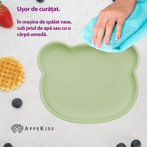 Farfurie din silicon cu ventuza, AppeKids, The Little Bear - Raw Green