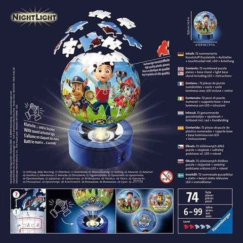 Ravensburger - Puzzle 3D Patrula De Noapte A Catelusilor, 72 Piese