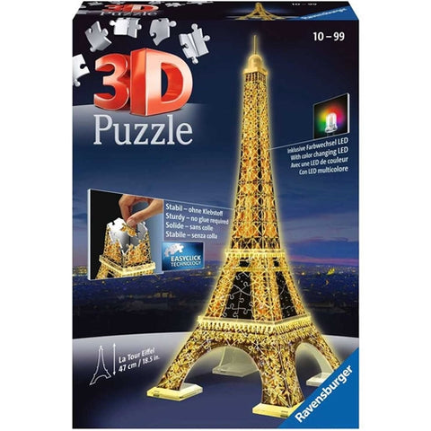 Ravensburger - Puzzle 3D Turnul Eiffel Noaptea, 216 Piese