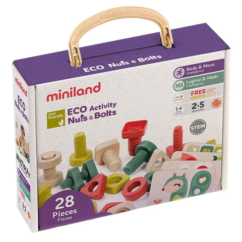 Miniland  - Joc Educativ Miniland pentru Dezvoltarea Motricitatii Eco Suruburi si Piulite