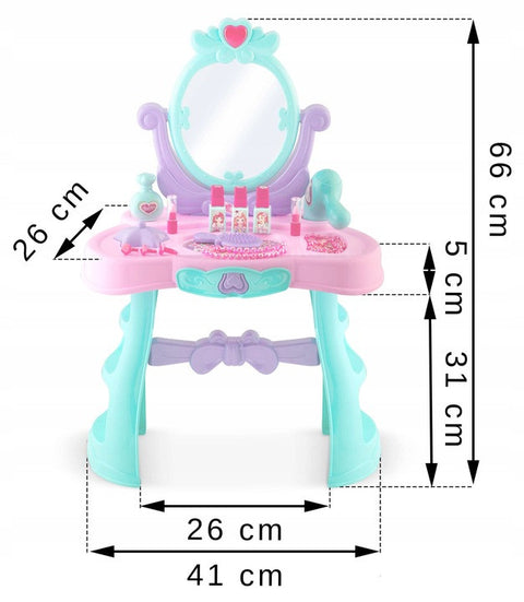 Masuta de toaleta din plastic, pentru copii, cu accesorii machiaj, sertar, oglinzi plabile, Ricokids, 66 x 41 x 26 cm