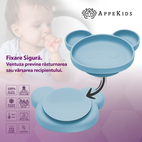 Farfurie din silicon cu ventuza, AppeKids, Panda - Aqua Blue