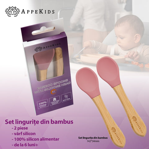 Set Lingurite din bambus, AppeKids - Old Rose