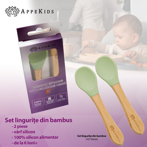 Set Lingurite din bambus, AppeKids - Raw Green