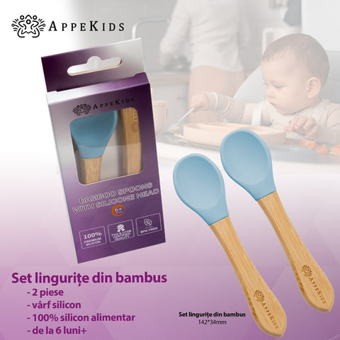 Set Lingurite din bambus, AppeKids - Aqua Blue