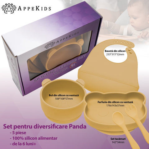 Set Diversificare, AppeKids, 100% Silicon, Panda - Honey