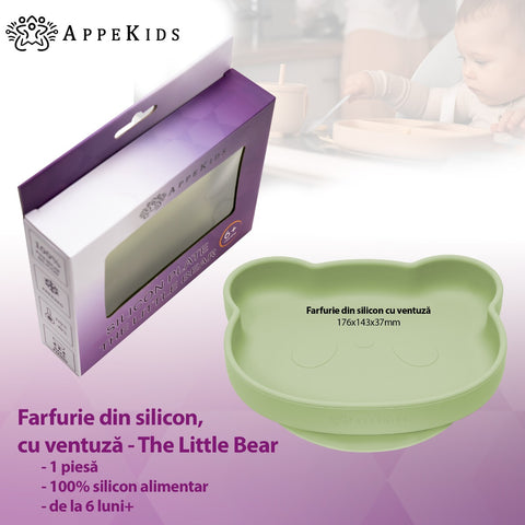 Farfurie din silicon cu ventuza, AppeKids, The Little Bear - Raw Green