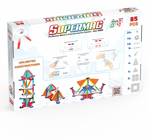 Set de constructie magnetic Supermag Projects Multicolor, 85 piese