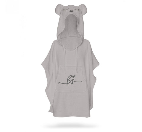 Prosop din fibra de bambus cu gluga si buzunar pentru bebelusi si copii, Poncho Teddy, Grey, 73x58 cm