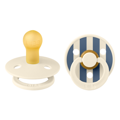 BIBS - Set 2 suzete Colour Studio Collection Stripe Latex, tetina rotunda, 0 luni+-Ivory/Steel Blue