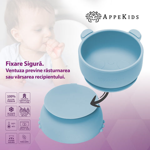 Bol din silicon cu ventuza, AppeKids, The Little Bear - Aqua Blue