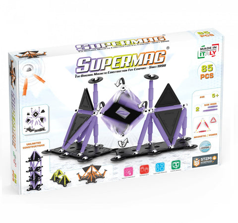 Set de constructie magnetic Supermag Projects Tehnicolor, 85 piese