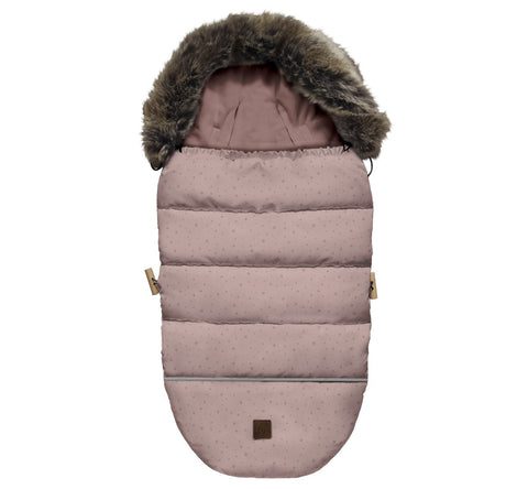 Sac de dormit de iarna pentru carucior cu centuri de siguranta in 5 puncte, cu blana detasabila, fermoare laterale, impermeabil si plus, umplutura fleece, 105x48cm, 0-36 luni, Sepia Rose