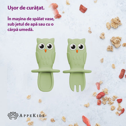 Set Tacamuri din silicon, AppeKids, OWL - Raw Green