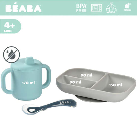 Set de masa silicon cu cana Beaba Blue