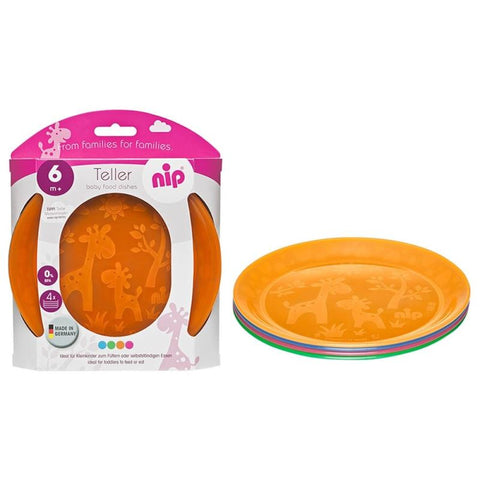 Set 4 farfurii intinse colorate pentru bebelusi si copii, diametru 19 cm, fara BPA, 6 luni+, Nip 37062