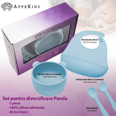 Set Diversificare, AppeKids, 100% Silicon, Panda - Aqua Blue