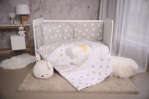 Set lenjerie pat 60 x 120, Smile, bumbac ranforce,, Grey Elephant Stars