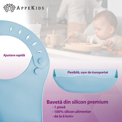 Baveta din silicon, AppeKids - Aqua Blue