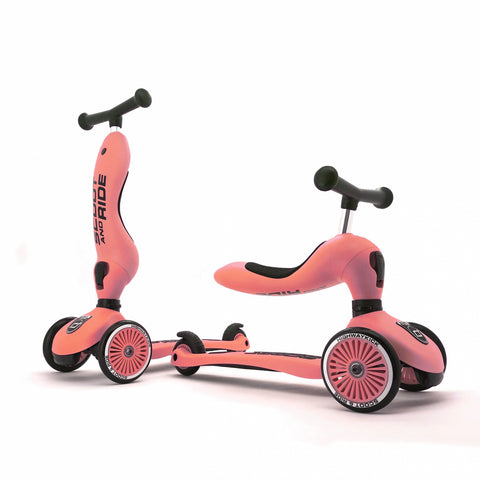 Trotineta copii cu sezut, transformabila 2in1, HighwayKick 1 Peach, 1-5 ani, pana la 50 kg, Scoot Ride