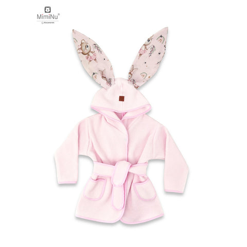 Halat de baie, MimiNu, Cu urechi, 5 - 7 ani, Moale, Cu buzunare, Cu cordon, Din bumbac si thermallerina fleece, Materiale certificate Oeko Tex Standard 100, Design, Little Ballerina Pink