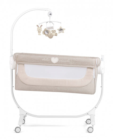 Patut cu leganare, Cullami, co-sleeper 2 in 1, Cu laterala culisanta, Cu setare unghiulara, Cu roti, Reglabil in 8 pozitii pe inaltime, melange beige