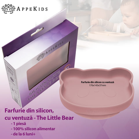 Farfurie din silicon cu ventuza, AppeKids, The Little Bear - Old Rose