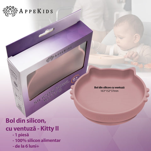 Bol din silicon, AppeKids, Kitty II - Old Rose