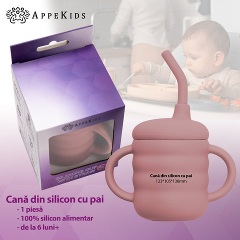 Cana din silicon cu pai, AppeKids - Old Rose