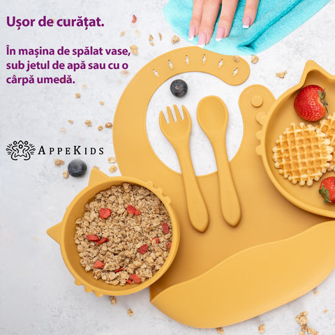 Set Diversificare, AppeKids, 100% Silicon, Kitty - Honey