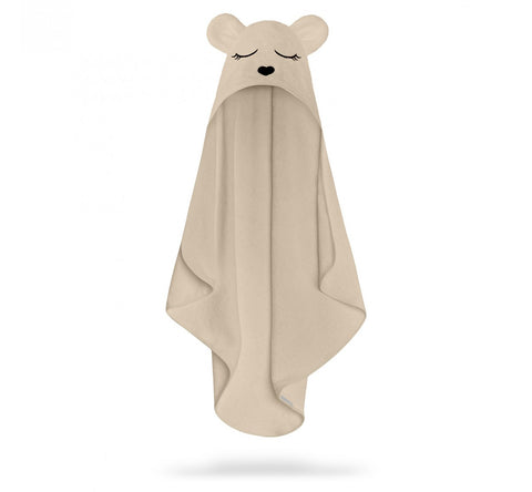 Prosop din fibra de bambus cu gluga pentru bebelusi si copii, Teddy Beige, marimea S 85x90cm