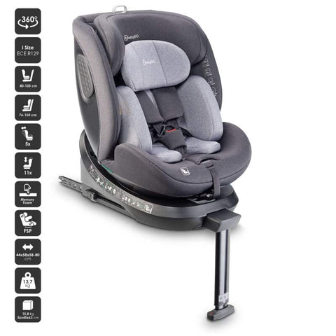 BabyGo - Scaun auto rotativ cu isofix, MOVE360 Grey, 40-150 cm, certificat R129