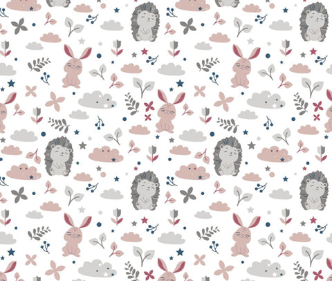 Set lenjerie din bumbac cu protectie laterala pentru pat bebe 120 x 60 cm, Iepuras Roz, Amy