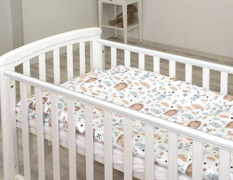 Set lenjerie din bumbac cu protectie laterala pentru pat bebe 120 x 60 cm, Iepuras Blue, Amy