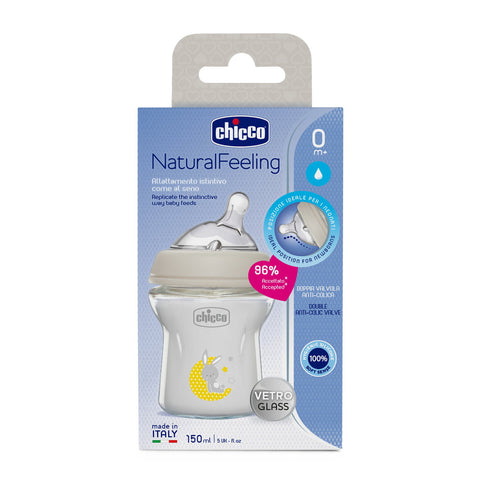 Biberon hranire din sticla Chicco Natural Feeling, 150ml, 0luni+