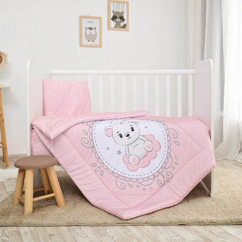 Set lenjerie pat 3 piese, bumbac ranforce, Cosy, Little Bear Pink