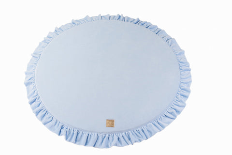 Saltea rotunda pentru joaca din spuma, Catifea Babyblue cu volanas, diametru 100 cm