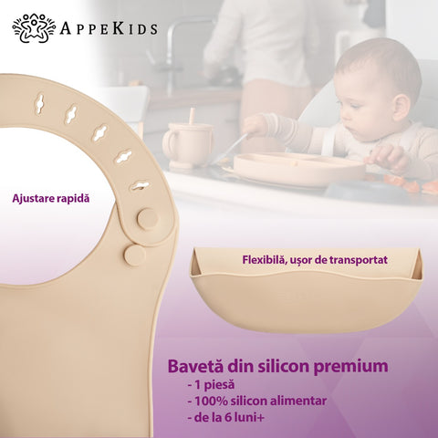 Baveta din silicon, AppeKids - Bubble Beige