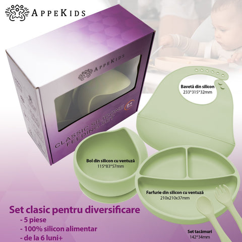 Set Diversificare, AppeKids, 100% Silicon, Classic - Raw Green