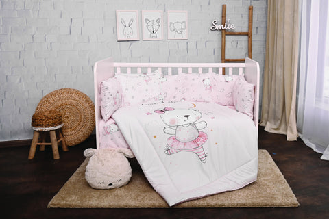 Set lenjerie pat 8 piese, 70x140 cm, bumbac ranforce, Pink Ballerina Bear