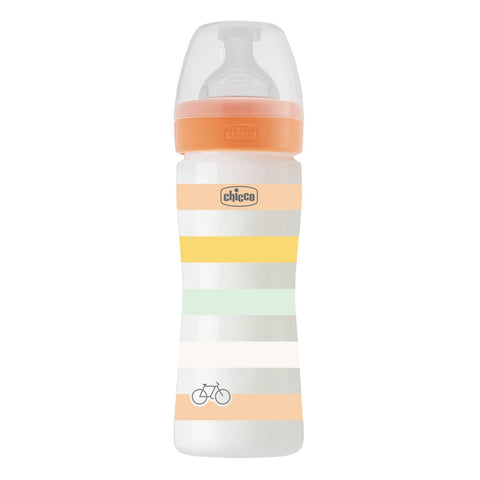 Biberon Chicco WellBeing PP, tetina s., flux mediu, 250ml, orange, 2luni+